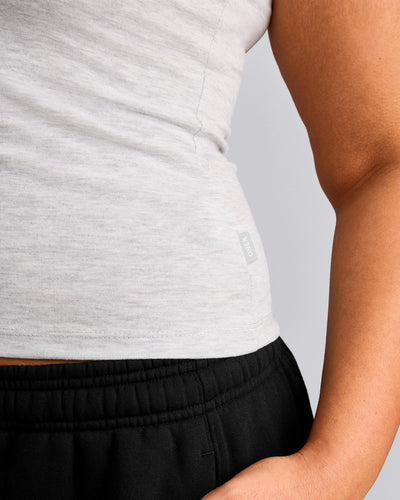 Cotton Fitted Tank Top with Gray Logo | Light Gray Marl