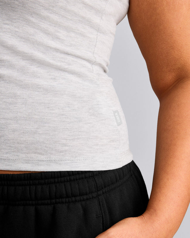 Cotton Fitted Tank Top with Gray Logo | Light Gray Marl
