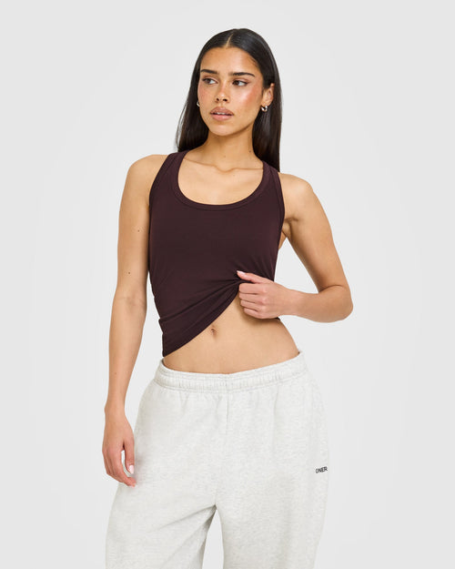 Cotton Fitted Vest with Grey Logo | Plum Brown