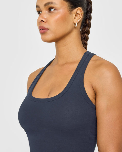 Cotton Fitted Vest with Grey Logo | True Blue