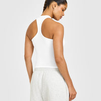 Cotton Fitted Vest with Grey Logo | White