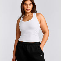 Cotton Fitted Tank Top with Gray Logo | White