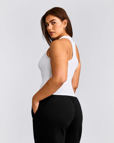 Cotton Fitted Tank Top with Gray Logo | White