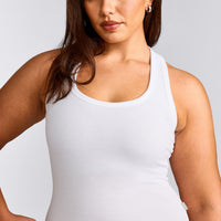 Cotton Fitted Tank Top with Gray Logo | White