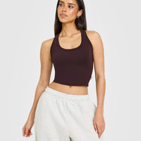 Cotton Fitted Mid Vest with Grey Logo | Plum Brown