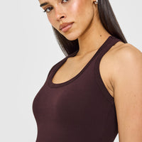 Cotton Fitted Mid Vest with Grey Logo | Plum Brown