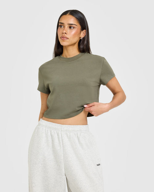 Cotton Relaxed T-Shirt with Grey Logo | Alpine Green