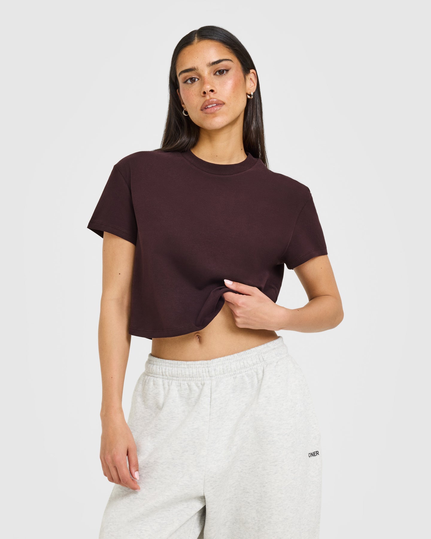 Cotton Relaxed T-Shirt with Grey Logo | Plum Brown