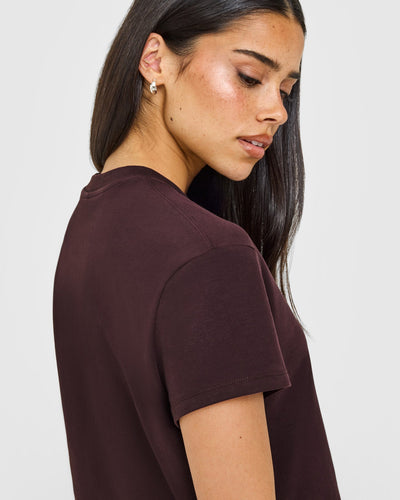 Cotton Relaxed T-Shirt with Grey Logo | Plum Brown