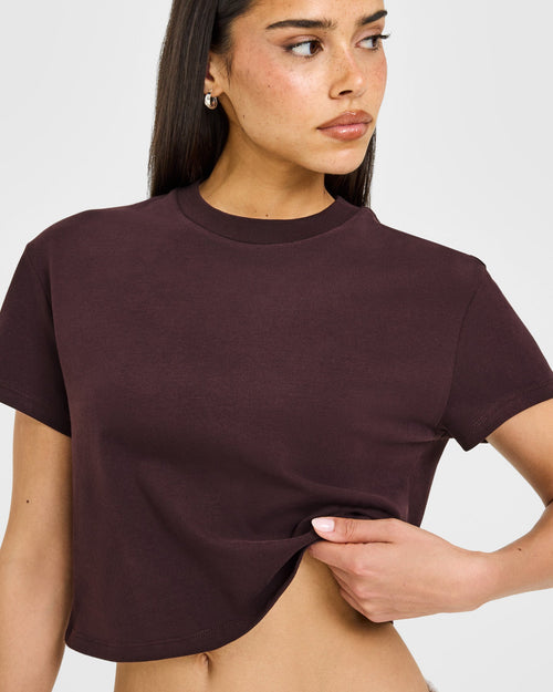 Cotton Relaxed T-Shirt with Grey Logo | Plum Brown