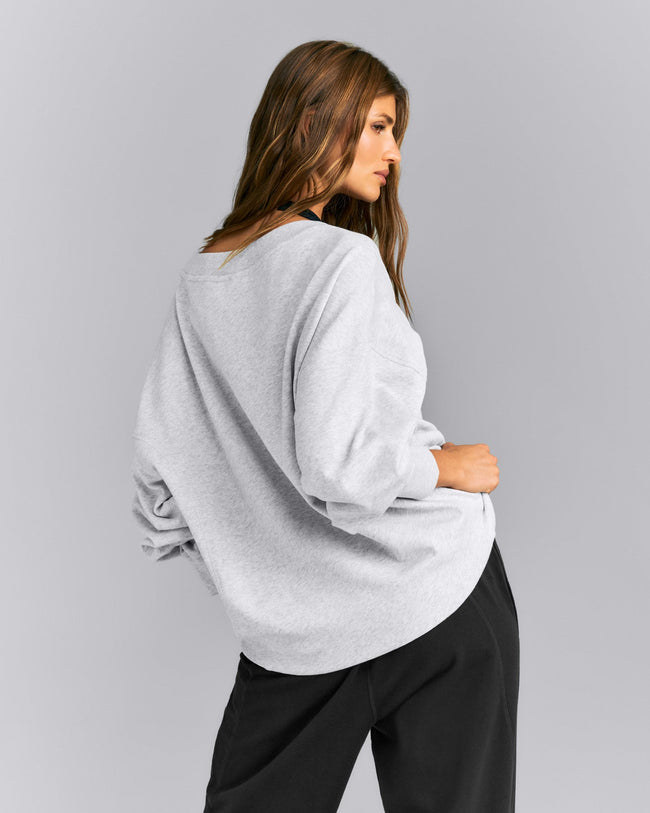 Cotton Vintage Lounge V Neck Sweatshirt | Light Gray Marl
