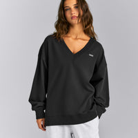 Cotton Vintage Lounge V Neck Sweatshirt | Washed Black
