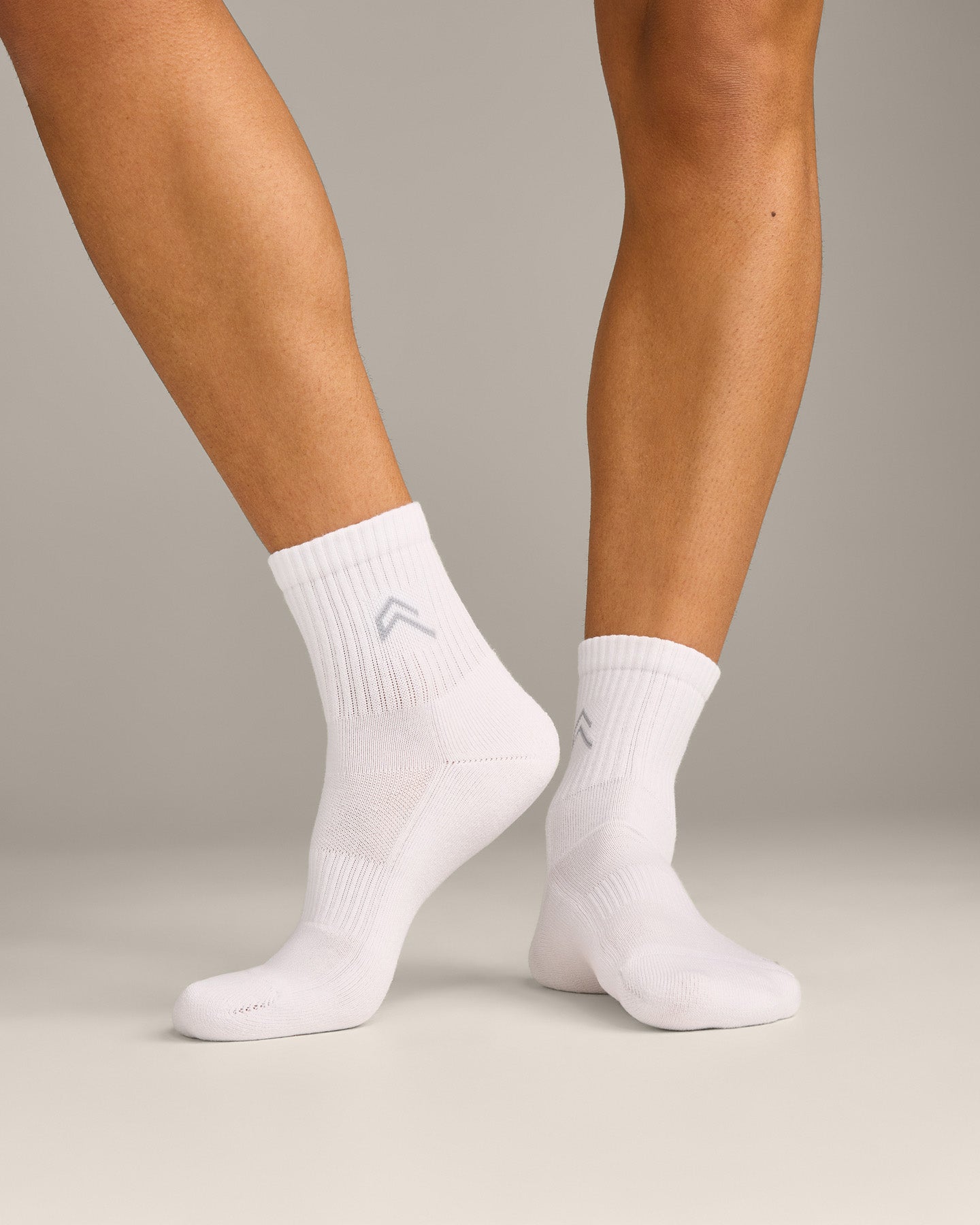 Mid Crew Socks 3 Pack with Gray Logo | White