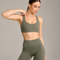 EasyLift™ Cross Back Sports Bra with Gray Logo | Alpine Green