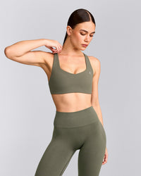 EasyLift™ Cross Back Sports Bra with Gray Logo | Alpine Green