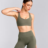 EasyLift™ Cross Back Sports Bra with Gray Logo | Alpine Green