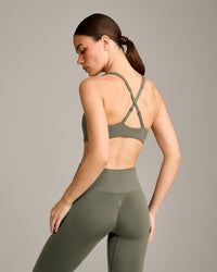 EasyLift™ Cross Back Sports Bra with Gray Logo | Alpine Green