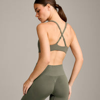EasyLift™ Cross Back Sports Bra with Gray Logo | Alpine Green