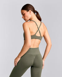EasyLift™ Cross Back Sports Bra with Gray Logo | Alpine Green