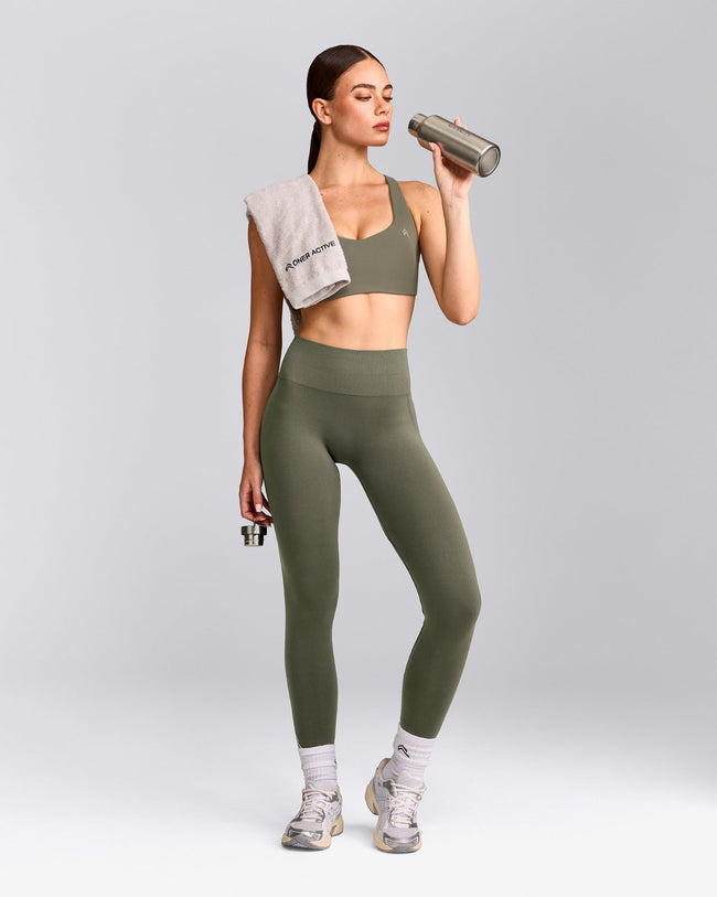 EasyLift™ Cross Back Sports Bra with Gray Logo | Alpine Green