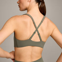 EasyLift™ Cross Back Sports Bra with Gray Logo | Alpine Green