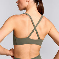 EasyLift™ Cross Back Sports Bra with Gray Logo | Alpine Green