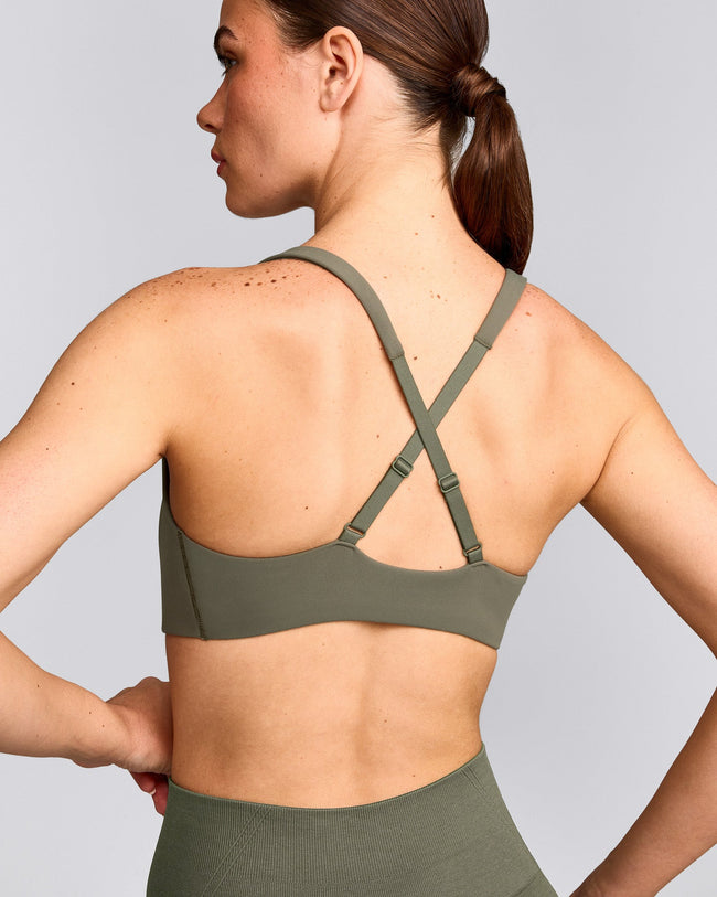 EasyLift™ Cross Back Sports Bra with Gray Logo | Alpine Green