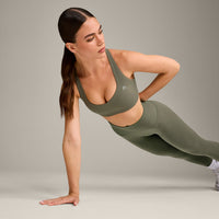 EasyLift™ Cross Back Sports Bra with Gray Logo | Alpine Green