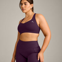 EasyLift™ Cross Back Sports Bra with Gray Logo | Blackberry Purple