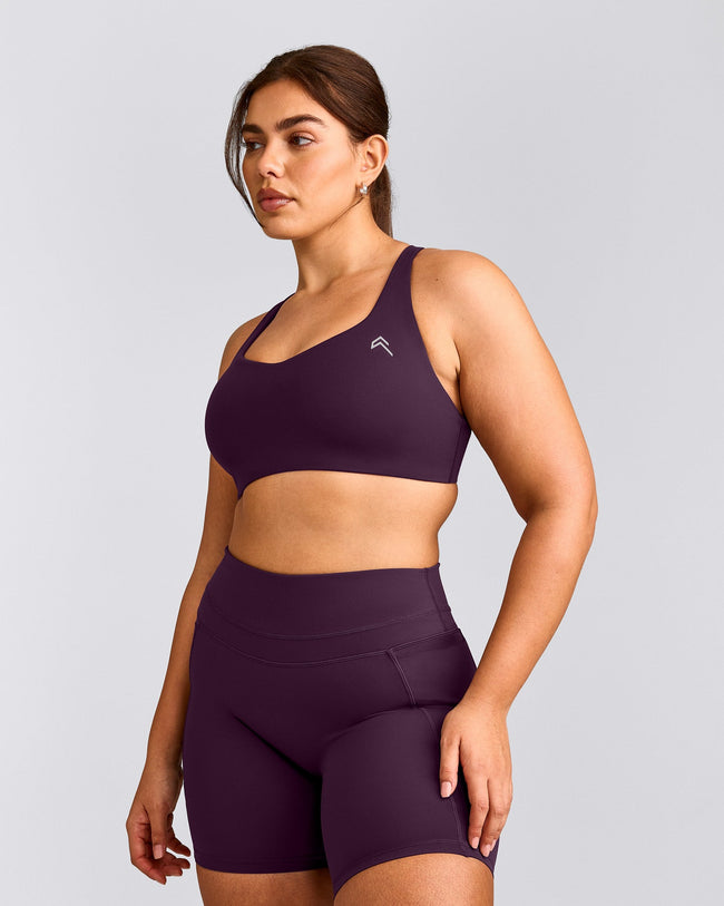 EasyLift™ Cross Back Sports Bra with Gray Logo | Blackberry Purple