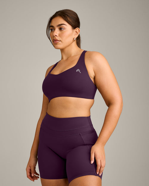 EasyLift™ Cross Back Sports Bra with Gray Logo | Blackberry Purple