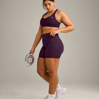 EasyLift™ Cross Back Sports Bra with Gray Logo | Blackberry Purple