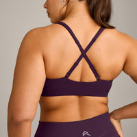 EasyLift™ Cross Back Sports Bra with Gray Logo | Blackberry Purple