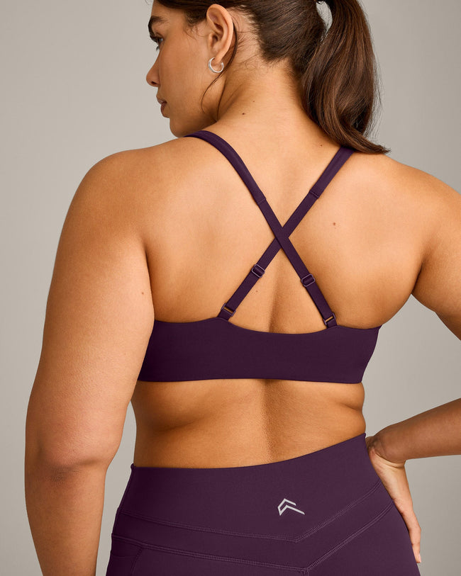 EasyLift™ Cross Back Sports Bra with Gray Logo | Blackberry Purple