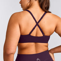 EasyLift™ Cross Back Sports Bra with Gray Logo | Blackberry Purple