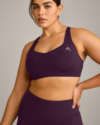 EasyLift™ Cross Back Sports Bra with Gray Logo | Blackberry Purple