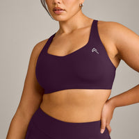 EasyLift™ Cross Back Sports Bra with Gray Logo | Blackberry Purple