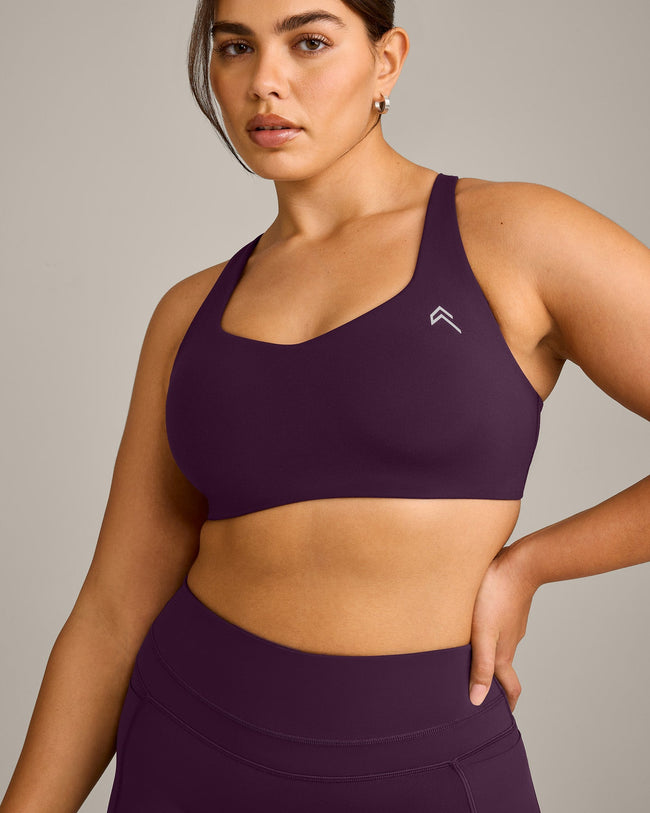 EasyLift™ Cross Back Sports Bra with Gray Logo | Blackberry Purple