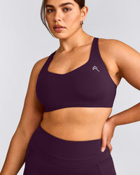 EasyLift™ Cross Back Sports Bra with Gray Logo | Blackberry Purple