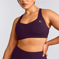 EasyLift™ Cross Back Sports Bra with Gray Logo | Blackberry Purple
