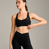 EasyLift™ Cross Back Sports Bra with Gray Logo | Black