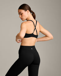 EasyLift™ Cross Back Sports Bra with Gray Logo | Black