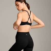 EasyLift™ Cross Back Sports Bra with Gray Logo | Black