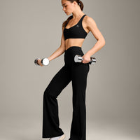 EasyLift™ Cross Back Sports Bra with Gray Logo | Black