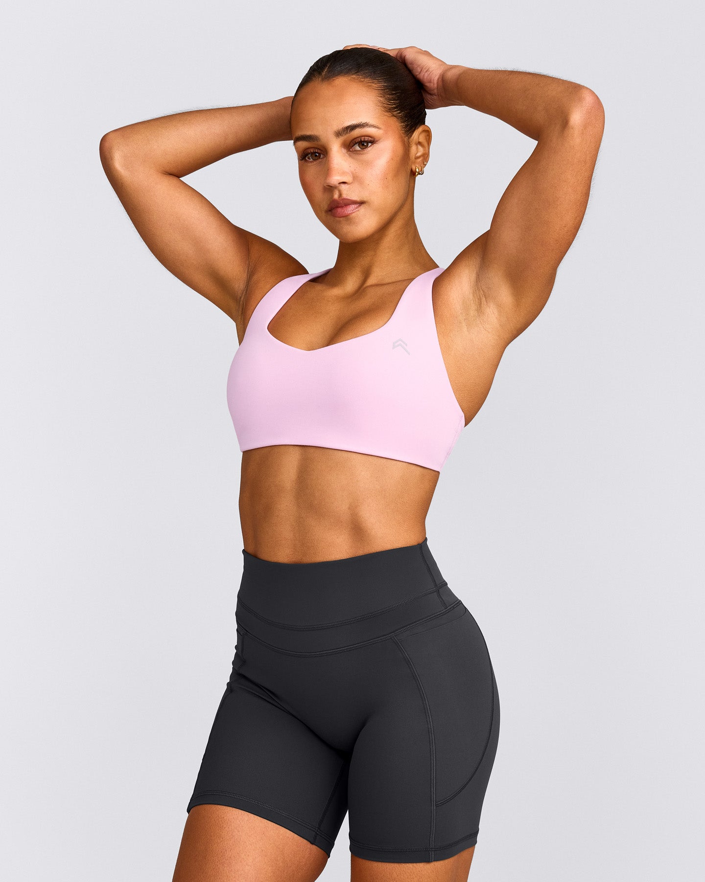 EasyLift™ Cross Back Sports Bra with Gray Logo Chalk Pink | Oner