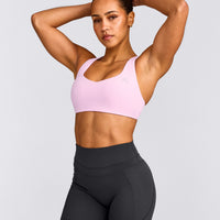 EasyLift™ Cross Back Sports Bra with Gray Logo | Chalk Pink