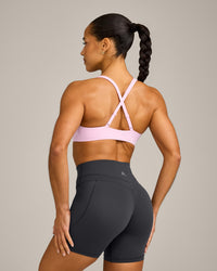 EasyLift™ Cross Back Sports Bra with Gray Logo | Chalk Pink
