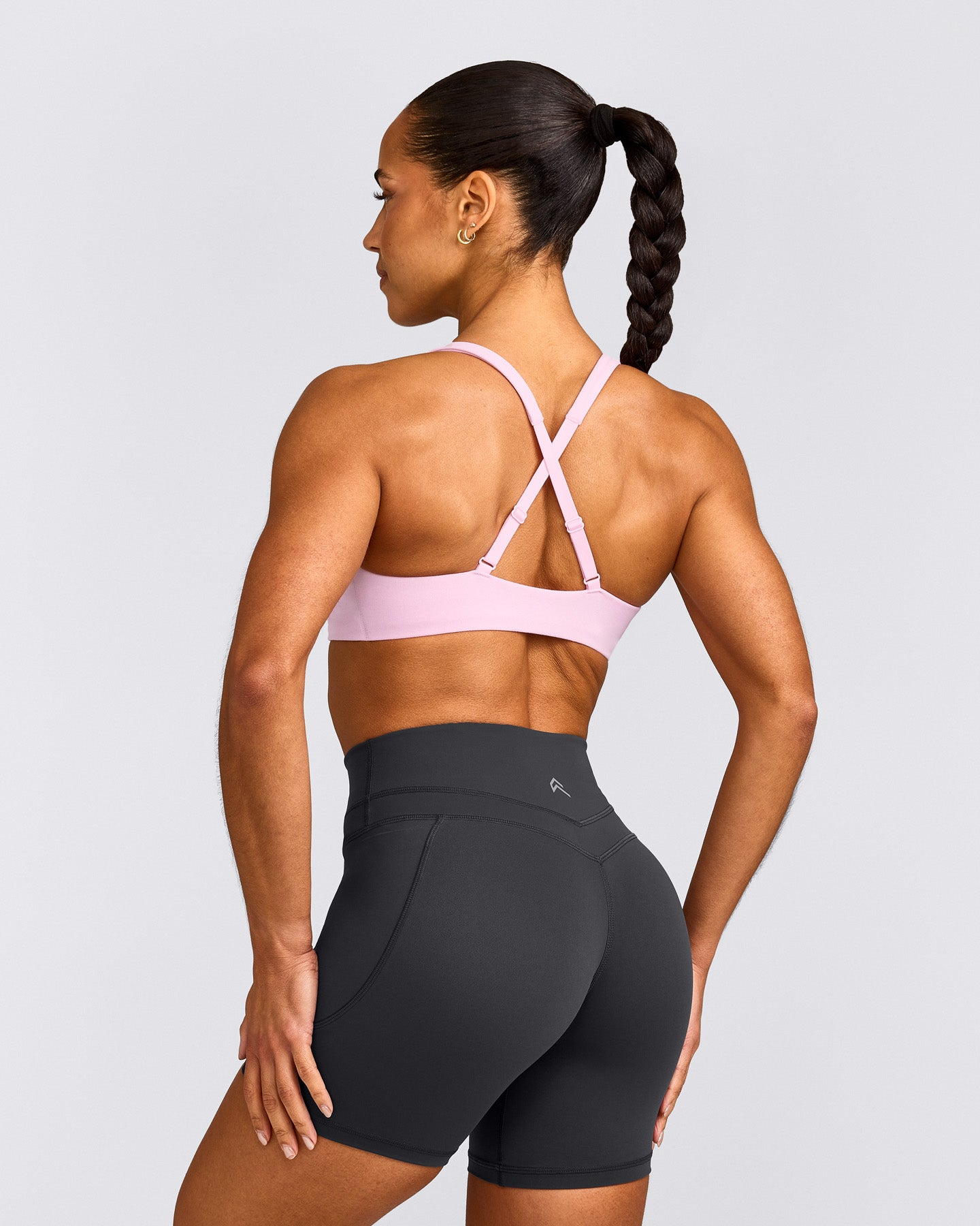 EasyLift™ Cross Back Sports Bra with Gray Logo | Chalk Pink