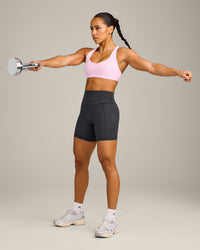 EasyLift™ Cross Back Sports Bra with Gray Logo | Chalk Pink