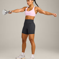 EasyLift™ Cross Back Sports Bra with Gray Logo | Chalk Pink